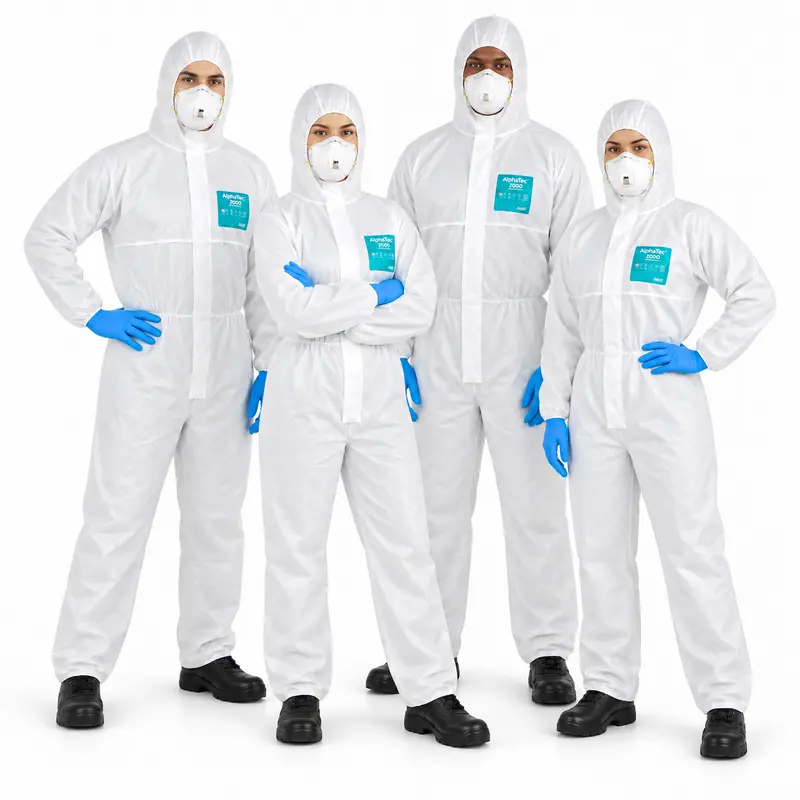 Men's Unisex Long-Sleeve Elastic Disposable Anti-Static Hazmat-Ready Tactical Coverall Uniform, Breathable Durable Polypropylene Fabric, Full-Body Flexible Zip-Front Quick-Entry Water-Repellent White Workwear for Rough Jobs