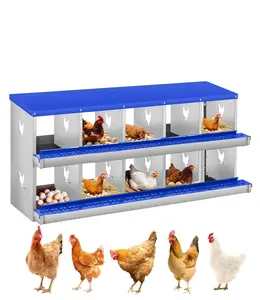 10-Compartment Chicken Nesting Box, 2-Tier Galvanized Steel Egg Laying Box with Large Vented Holes, Wall-Mountable Design, Easy Egg Collection & Cleaning for Chickens - Blue