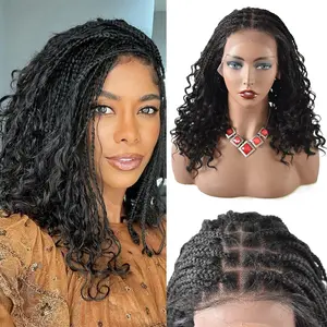 Box Braided Wigs Hand-Braided  Swiss Lace Front With Natural Looking 18 Inches Twist Micro Braids Wig For Black Women Curly Synthetic Lightweight Lace Braided