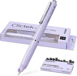 WRITECH Clictek Fountain Pen Set: Retractable Fine Nib Black Ink with 10 Ink Cartridges Smooth Writing No Leaking for Calligraphy Journaling Sketching