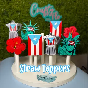 Puerto Rico Inspired 3D Printed Straw Toppers Drinkware Accessories Customized Stylish with La Bandera Greta Borincana Nuevayol & La Flor