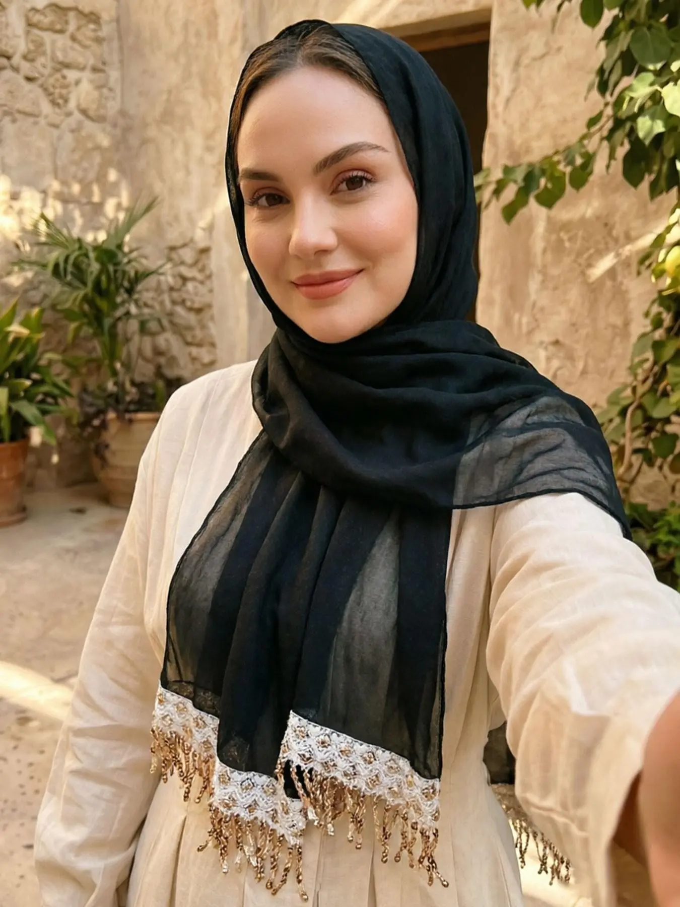 Women's Long Fashion Sequin Fringe Chiffon Hijab Scarf, Sweet Cool Style, Daily Wear, Birthday Gift, Casual Fitted Shawl, Head Scarf