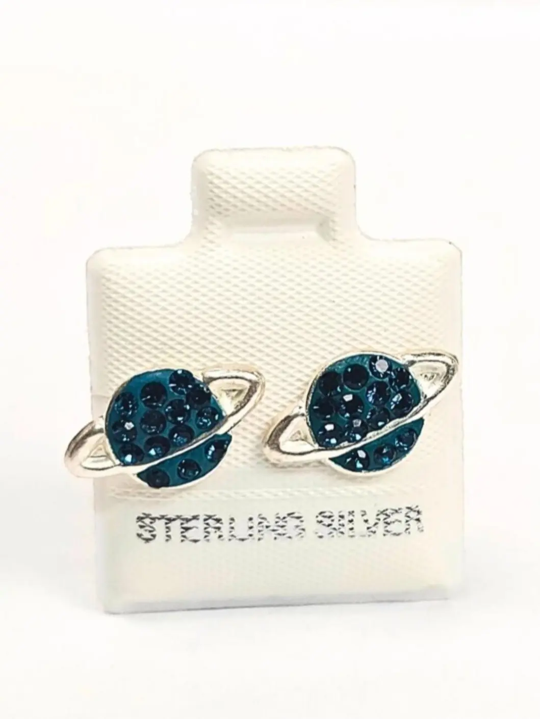 Saturn Planet CZ Turquoise Stud Earrings (8.5mm) - 925 Sterling Silver