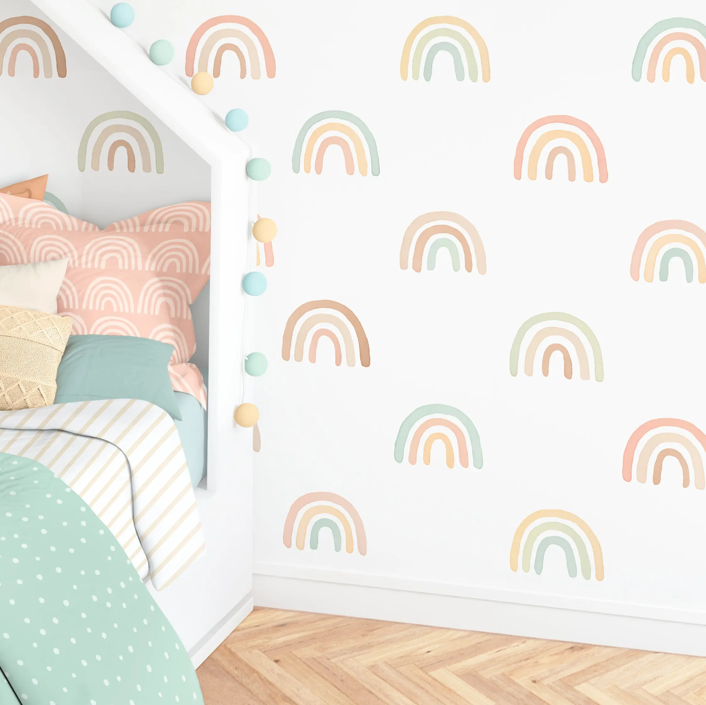 Pastel Rainbow Wall Decals - Removable & Reusable Fabric Wall Stickers