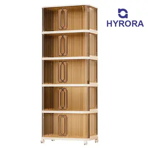 HYRORA 303QT Lockable Storage Bins with Lids - Folding Storage box with Doors and Wheels Collapsible Plastic Bins for Closets Stackable Organizer and Containers Gifts 5 Pack Cubes
