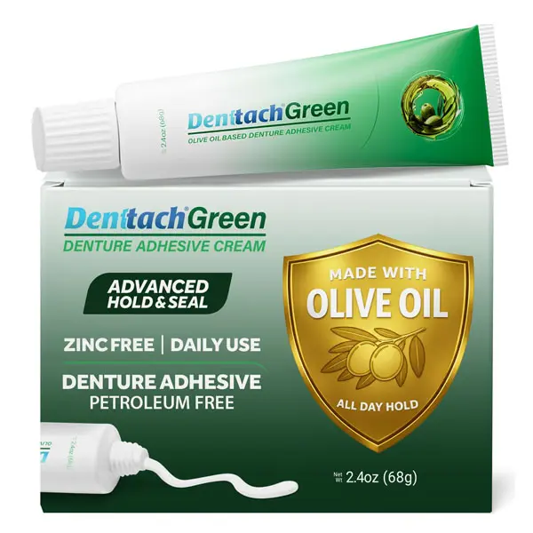 Denttach Green Olive Oil Based Denture Adhesive for Daily Use