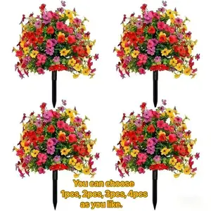 (1-4 packs) Spring/summer artificial garden stakes with realistic flower petals, UV-resistant, durable synthetic flowers, low-maintenance outdoor decoration