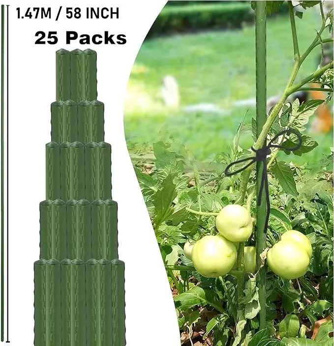 Hourleey 25Pack 48/96 In Plastic-Coated Steel Garden Stakes, Heavy-Duty Support for Climbing and Tomato Plants