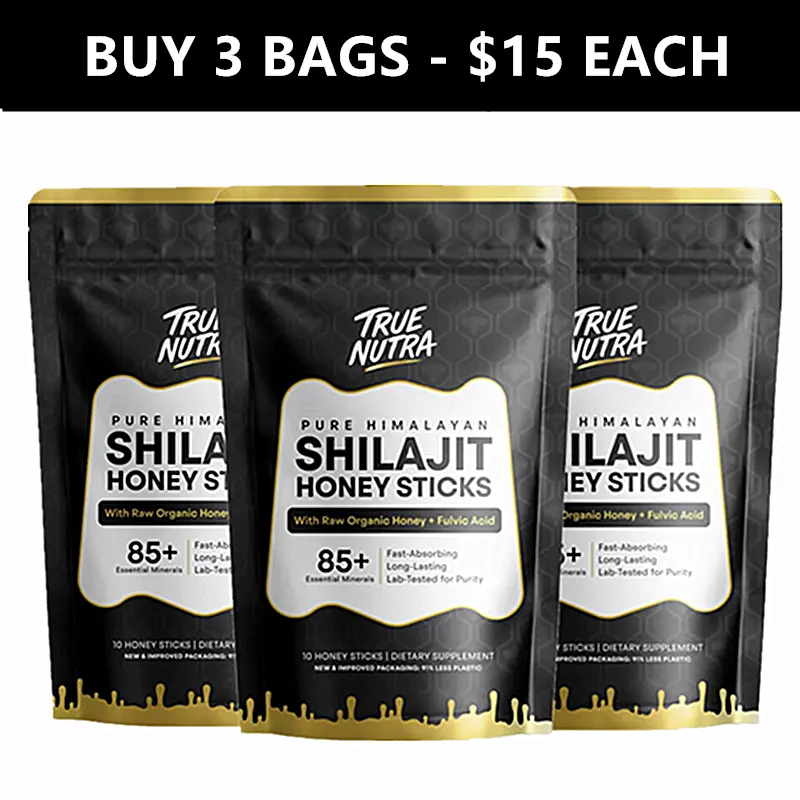 True Nutra Pure Himalayan Shilajit Honey Sticks with Raw Organic Honey Fulvic Acid: Enhances mineral absorption, Lab-Tested for Purity, 85+ Essential Minerals, Long-Lasting, Fast-Absorbing - 10 Sticks