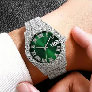 Luxury Style Men's Quartz Watch – Diamond-Accented Stainless Steel Band, Classic Roman Numeral Dial