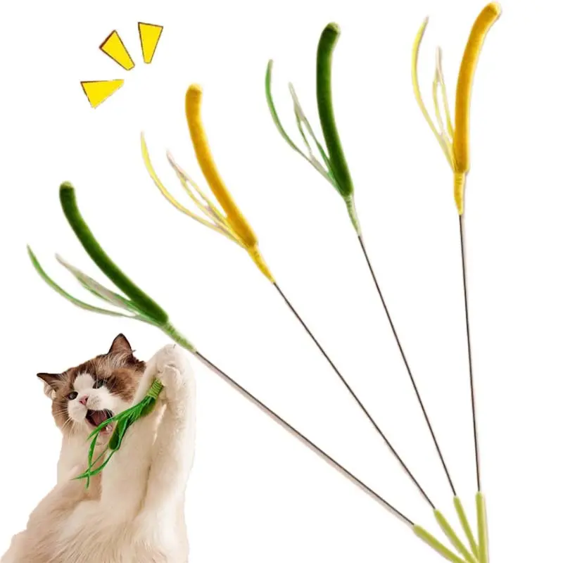 Interactive Flexible Steel Wire Cat Toy Kitty with Grass Tail Design, Interactive Kitten Wand, Stress Relief Exercise Teeth Cleaning Durable Chewable Pet Supplies