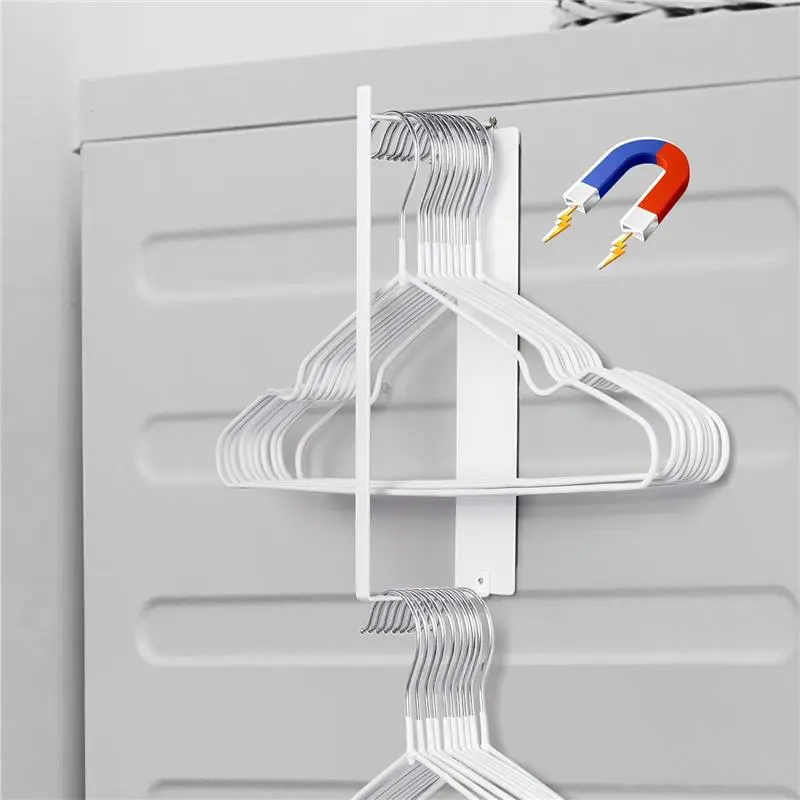 Magnetic Hanger Organizer Stacker,Clothes Hanger Storage Rack,Hanger Holder for Closet Laundry Room Washing Machine,White Hanging