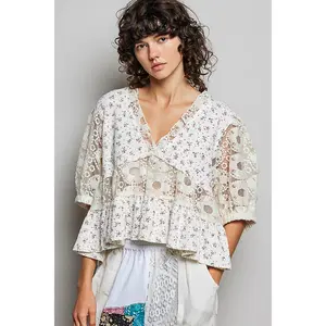 Gianna Crochet Lace Sleeve Cream Top