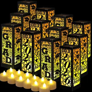 12 Pcs Graduation Table Centerpieces Boxes Class of 2026 Graduation Lanterns for Centerpieces with LED Candles Congrats Grad School College Photo Props for Party Table Decoration (Black)