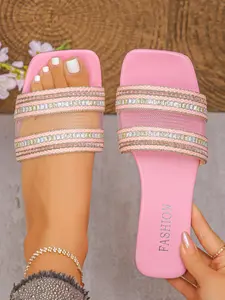 Women's Fashion Flat Dress Sandals, PU Leather Upper, Polka Dot Pattern, Summer Beach Shoes, Contemporary Art Style, Comfortable Design