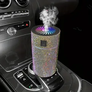 Deluxe Rhinestone Car Diffuser Humidifier, LED Light Aromatherapy Air Freshener for Cars Accessories