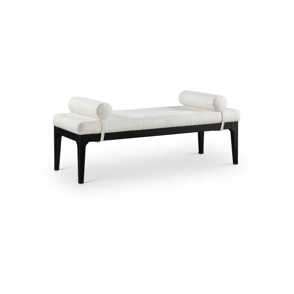 Priscilla Solid Cream Linen-Textured Fabric Indoor Bench, Stylish Stool for Home Living Spaces