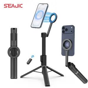SEAJIC Magnetic Selfie Stick Tripod with Remote,54" Phone Tripod Compatible with MagSafe,Fit for iPhone 12/13/14/15 Series,Magsafe Case and Other Phones with Metal Ring,iphone 17 pro max