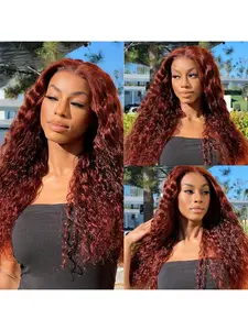 Black Friday 14-32inch Reddish Brown Deep Wave Lace Front Wigs Human Hair 33# Color 5X5 HD Lace Frontal Curly Wave Wig For Women 180% Density Glueless Copper Red Curly Wig Pre Plucked Daily Wear Festive Style