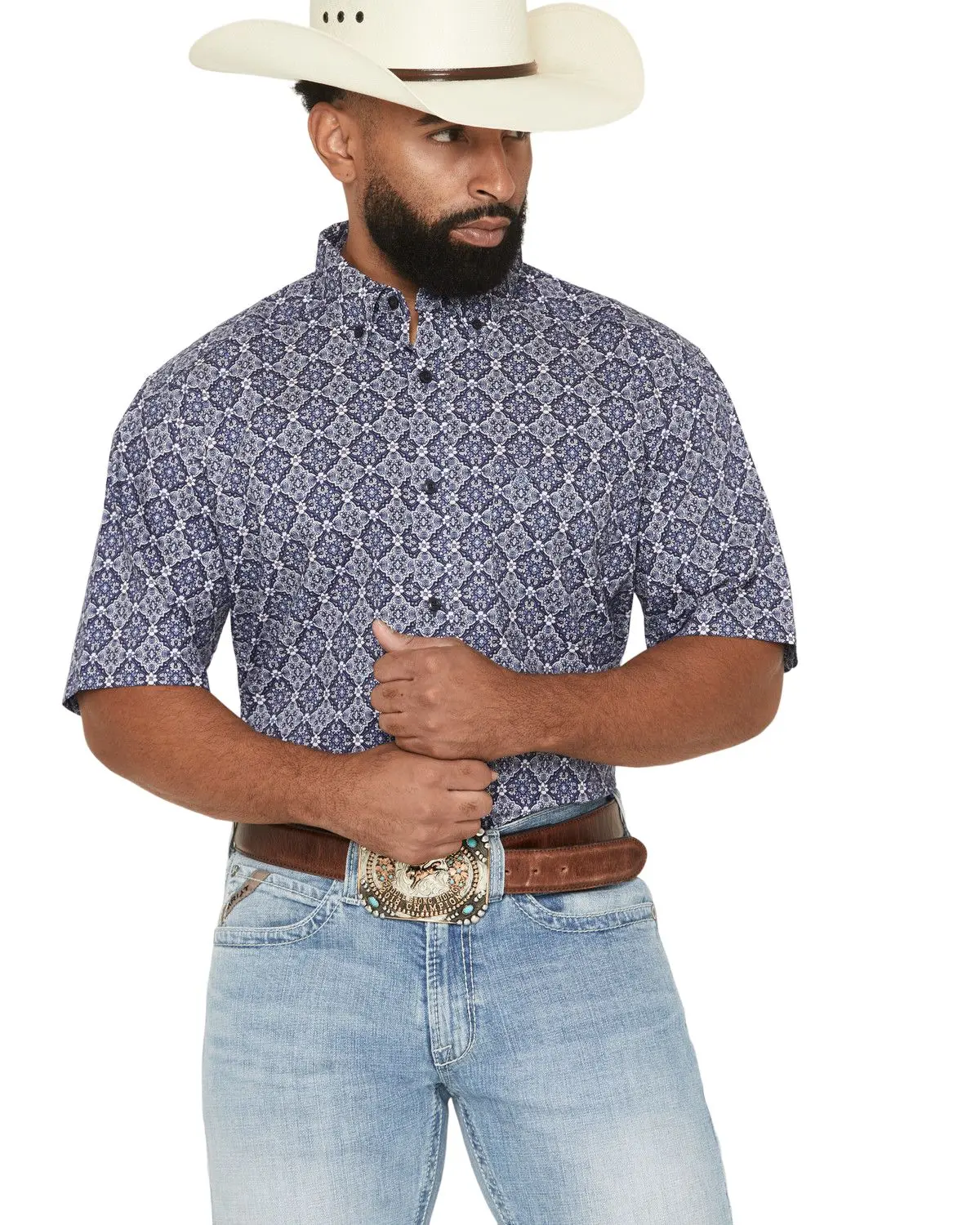 Ariat Men's Men'S Bill Medallion Print Short Sleeve Button-Down Western Shirt - 10073524-Tll