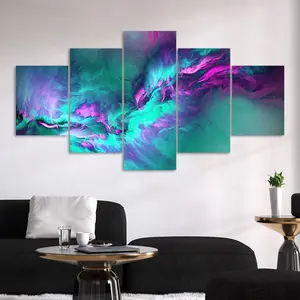 5 Counts Unframed Canvas Poster, Abstract Teal Purple Flowing Clouds, Exquisite Poster, Perfect Living Room Decoration, Modern Art, Fashion Family Poster, Wall Art Decoration, Odorless, Waterproof, Artwork