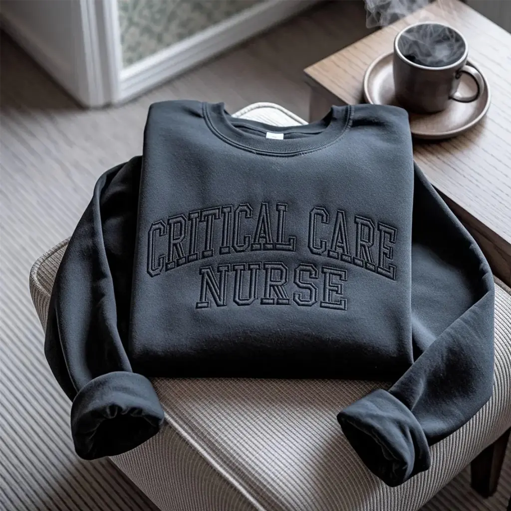 [MADE IN US] Critical Care Nurse Embroidered Sweatshirt, ICU Nurse Crewneck, Cotton-Blend