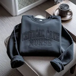 [MADE IN US] Critical Care Nurse Embroidered Sweatshirt, ICU Nurse Crewneck, Cotton-Blend