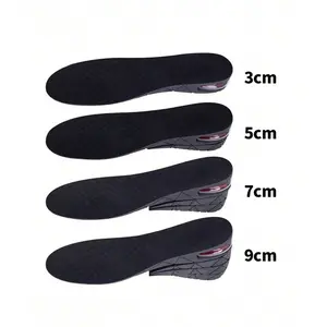 Invisible Height Increase Shoe Insoles, Air Cushioned Shock Absorption, Removable Breathable Inserts, Unisex Sizes 35-44, Adjustable Heel Heights
