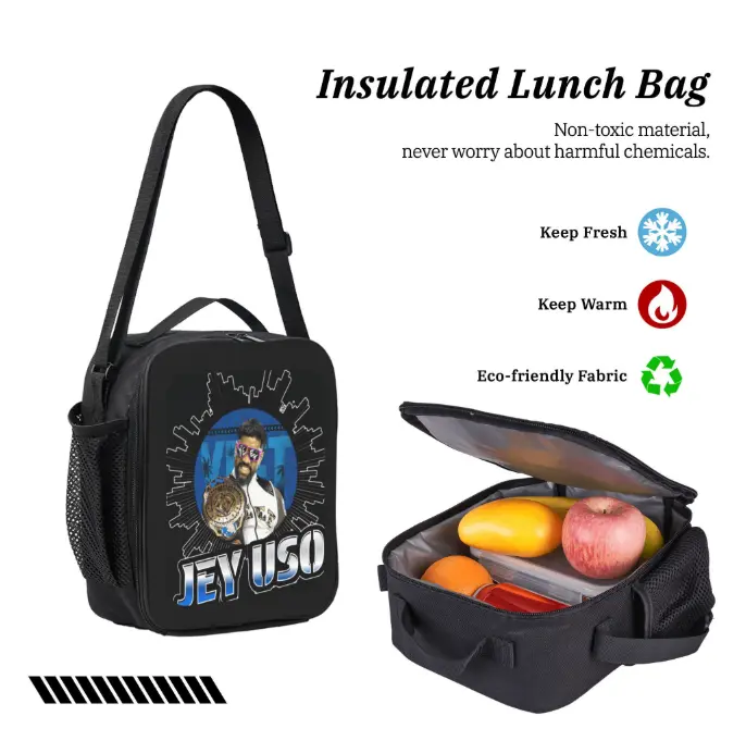 3-In-1 WWE Jey Uso Wrestling Oxford Fabric Backpack Set with Adjustable Straps - Zipper-Closure Unisex School/Travel Bundle, Insulated Lunch Bag & Pencil Case for Teens Boys Wrestling Fans