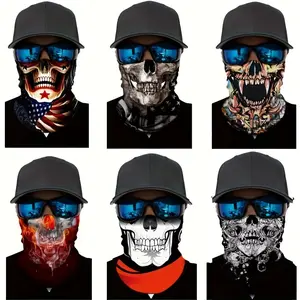 6-Piece Set Halloween Cold Weather Face Mask, Neck Protection Scarf Elastic Balaclava Headband Headwear, Men's Windproof Skull Headscarf Suitable for Motorcycle Riding Skiing Party Protective Gear