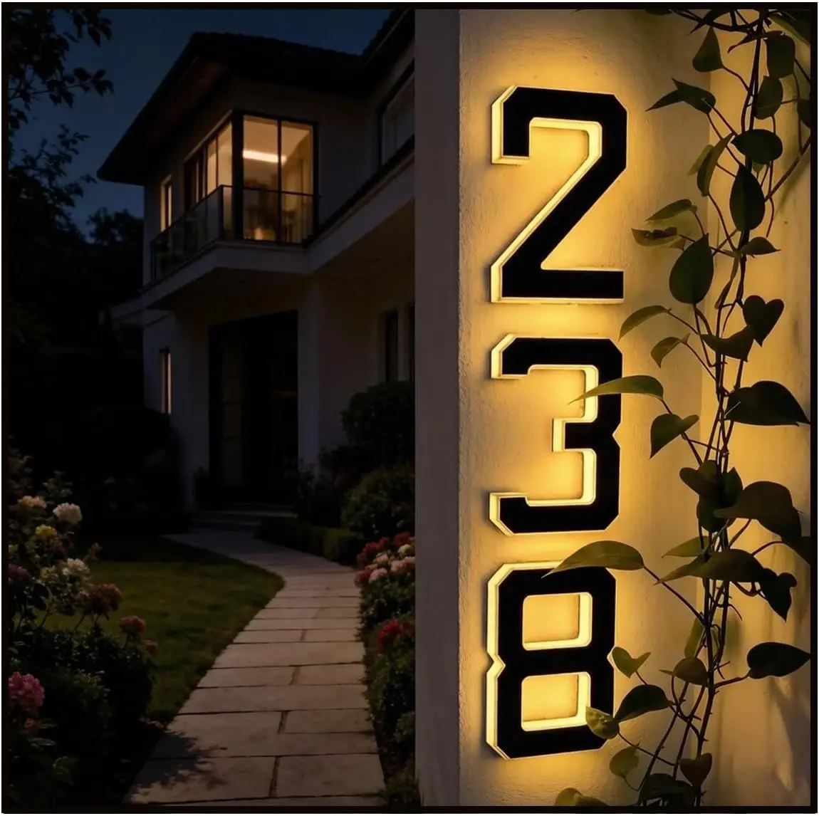 6.7 Inch Solar Lighted House Numbers for Outside, Light Up Waterproof LED Address Signs for Houses, Backlit Illuminated Exterior Modern House Numbers Light (The digits 0–9, 6.7IN)