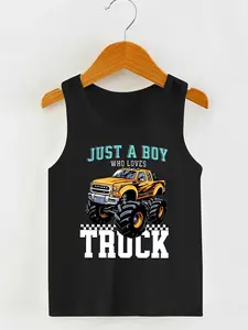 Boys' Spring Summer Fashion Creative Letter Cartoon Print Vest, Casual Loose-Fitting Sleeveless Sports Base Layer, Perfect Gift