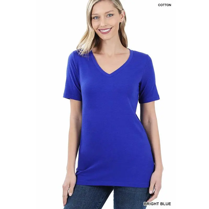 ZENANA Cotton V-Neck Short Sleeve T-Shirts Casual Comfort