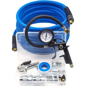 Air Compressor Accessories Kit, Heavy Duty 20- 1/4" NPT Air Accessory Tool Kit, 25 ft Hybrid Air Compressor Hose Kit with 100 PSI Tire Inflator Gauge, Blow  and Air Hose Fittings