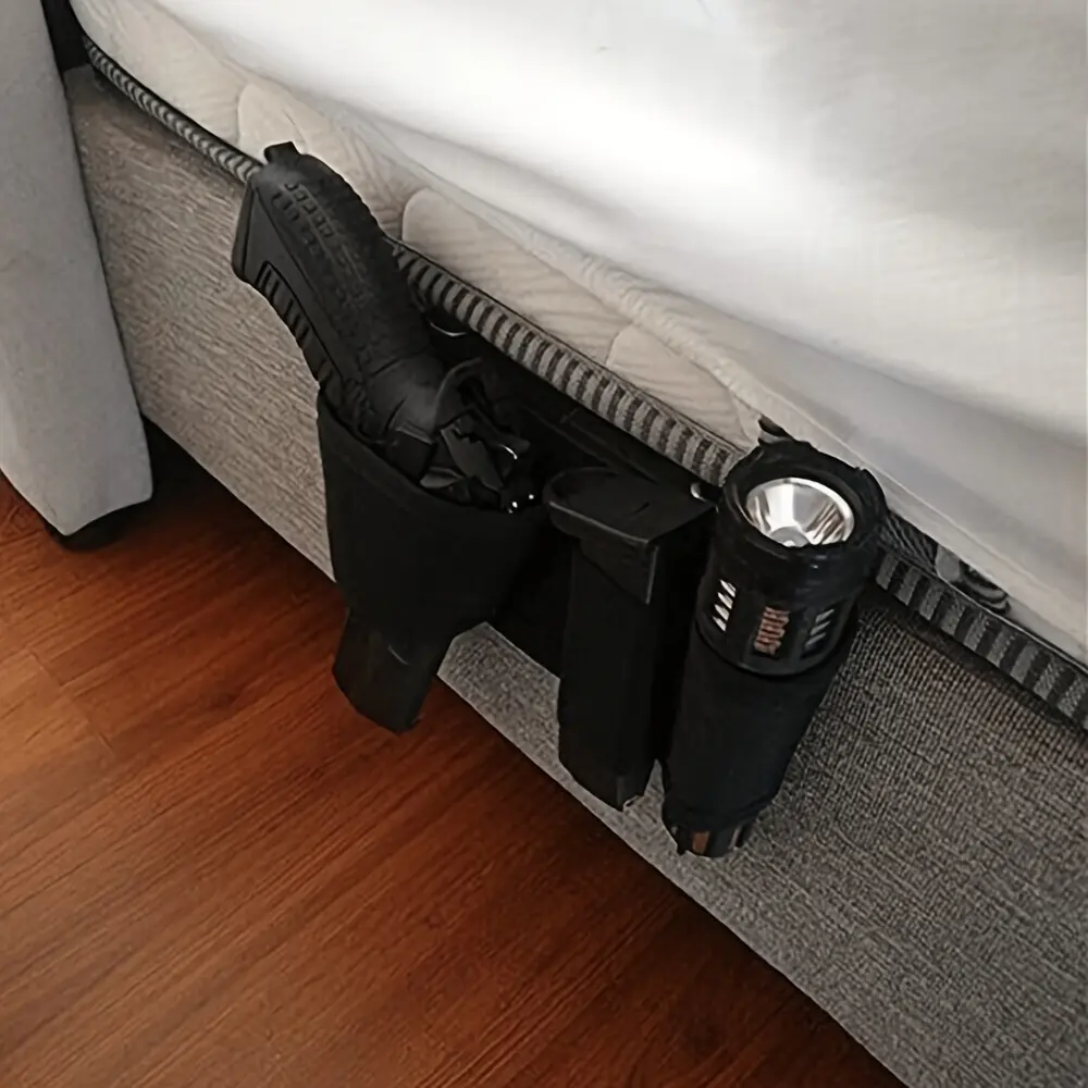 Concealed Carry Holster, Solid Flat Mount for Under Car Seat or Bedside Mattress, Gun Holder with Magazine Pouch, Car Interior Accessory