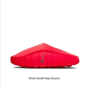 Vibrant Red Thick-Soled Mule Slides, Orange Cushioning Massage Outsole, Perforated Upper, Pre-Game Recovery Tech Slides