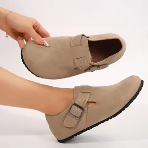 Women's Casual Suede Flats with Buckle Strap Slip-On Loafers Comfortable Lightweight Daily Indoor Outdoor Shoes