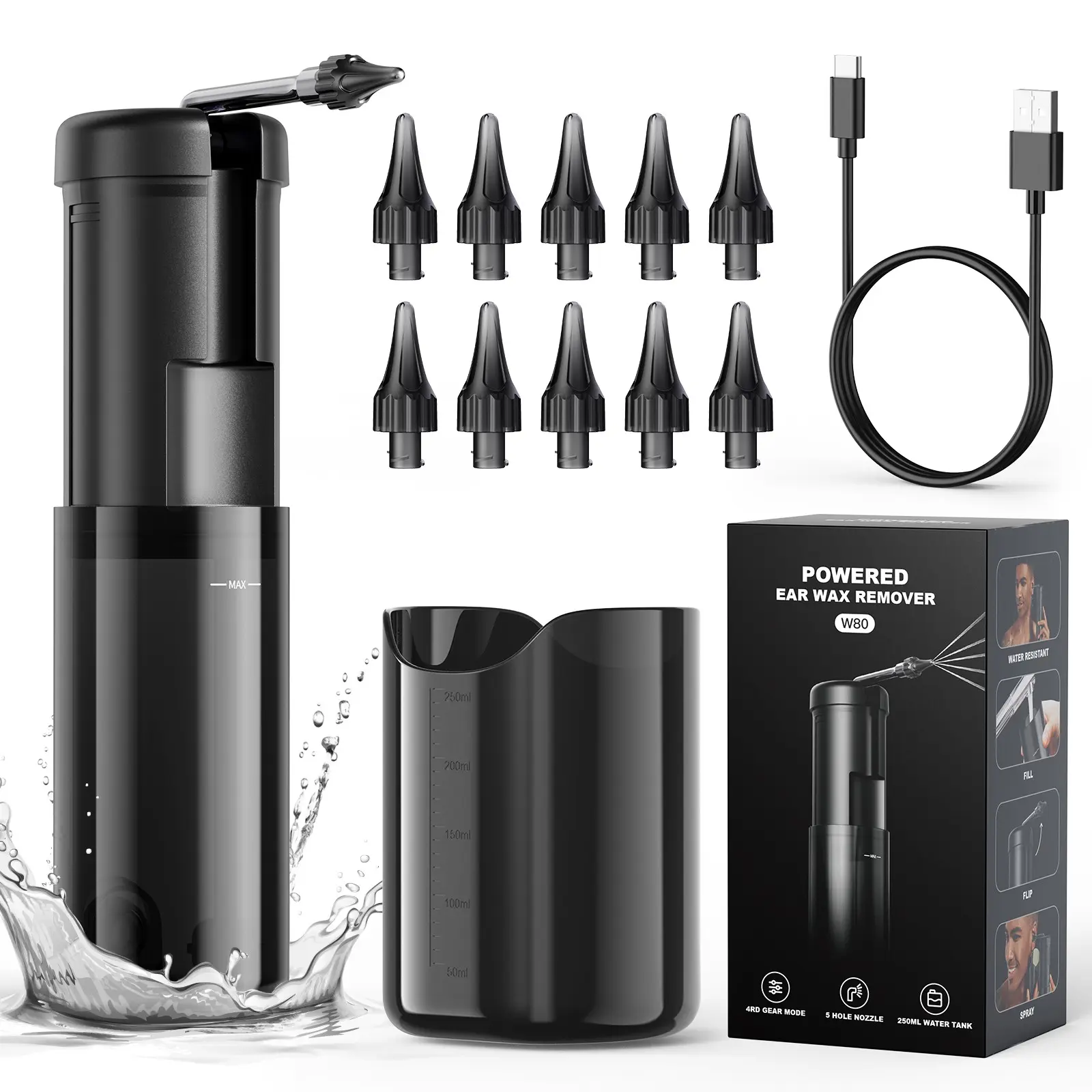 Waterproof Ipx5 Advanced Ear Cleaning System, Ear Irrigation System, 5 Water Flow Modes, 10 Nozzles, Gentle and Easy to Use, Precise Cleaning, Christmas Gift