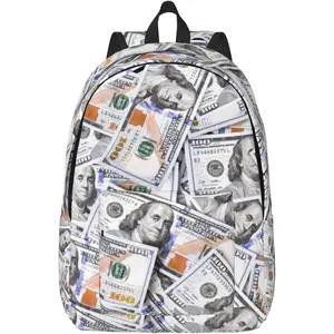Fun Money Dollar Novelty Backpack for Girls Boys Women Lightweight Canvas Bookbag Casual Daypack for Travel Outdoor Camping, 17 Inch