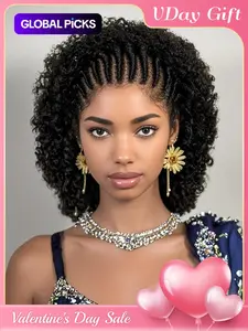 Short Afro Curly Braided Lace Wigs for Women, Gorgeous Fashion Fluffy Wigs with Baby Hair Bangs, Synthetic Braided Lace Wigs for Party, Daily Use