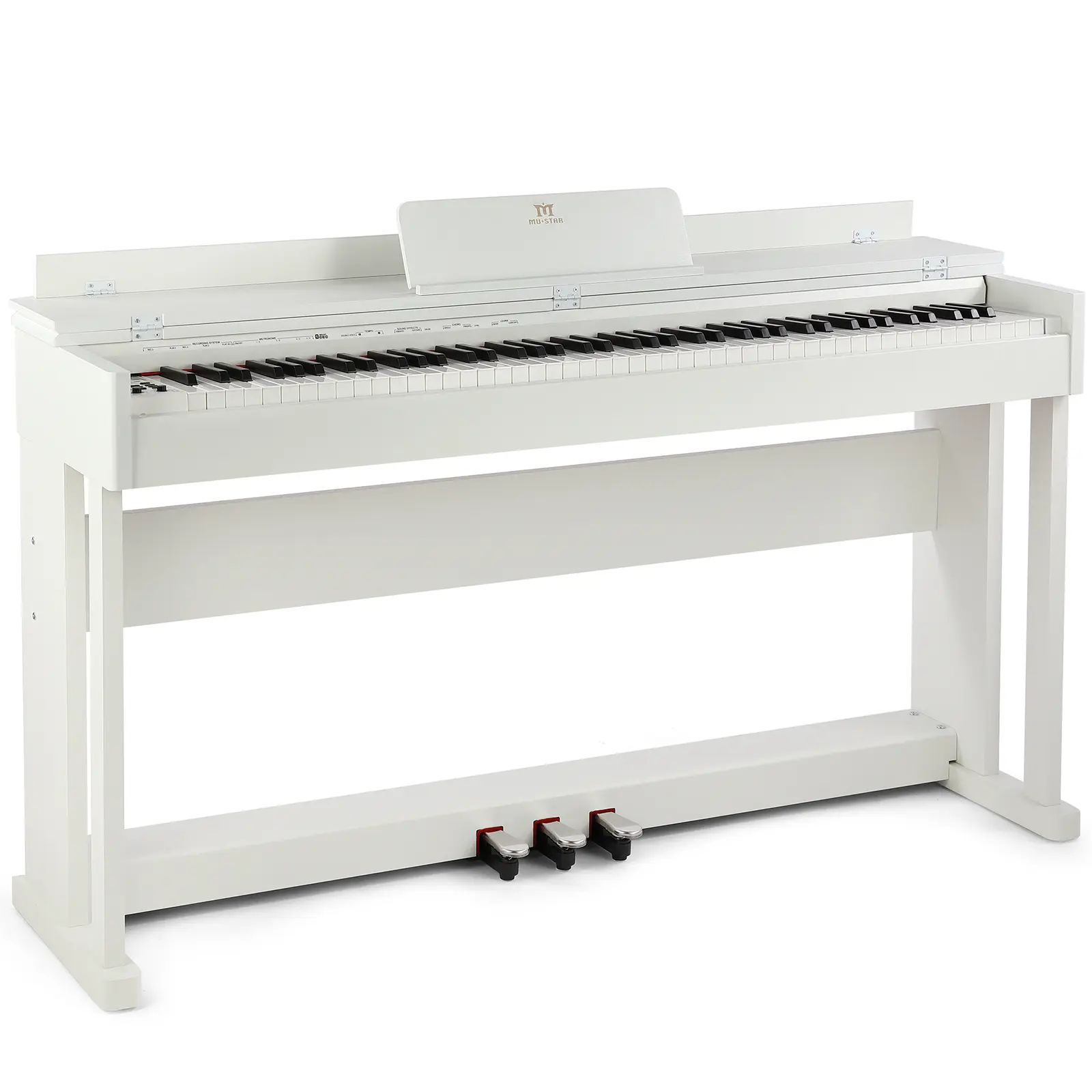 MUSTAR 88-Key Weighted Hammer Action Digital Piano Full-Size Electric Piano with 3 Pedals Dual Stereo Speakers Furniture Stand White
