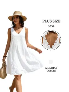 Vacation Outfit Sleeveless Eyelet Mini Dress Flattering Fit Must Have #Floral Style Sherri Hill Dress#women's clothes#outfits inspo#trending#lacy#mothers day gift#rosie#masters graduation dress