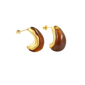Dune Amber Earrings, 14k Gold-Plated Stainless Steel Fashion Costume Jewelry Accessory