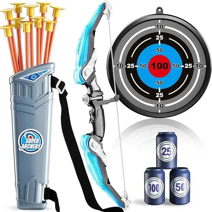 LED Light Up Bow and Arrow Set for Kids with Suction Cup Arrows, Target and Quiver, Archery Toy Set for Boys Girls Age 4-12