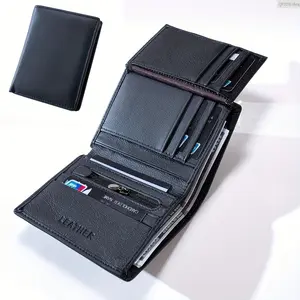 Men’s Slim Wallet, Retro Minimalist Vertical Card Holder, RFID Blocking Short Leather Wallet for Credit Cards, ID, Cash & Coins, Front Pocket Travel Wallet, Durable Unisex Everyday Gift