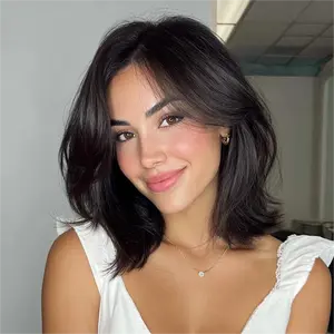 SMILCO/8Inch Dark Brown Hybrid 1.5*6 Lace Front Short Curly Synthetic Wig/SM1681