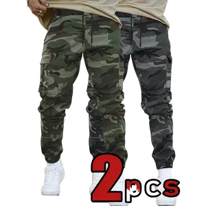 2-pack multi pocket casual sports pants Men's camouflage workwear pants Elastic waist drawstring outdoor workwear pants Multi colored camouflage loose fit slimming leggings Large size outdoor commuting work pants