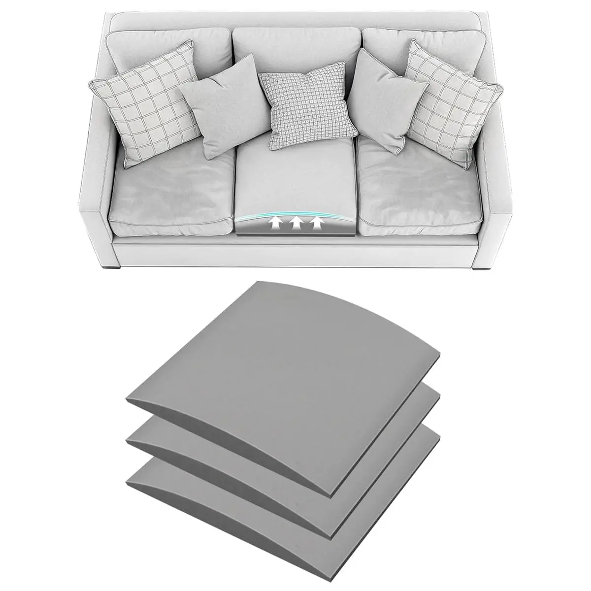 Ecotune 40D Curved High-Density Memory Sponge Cushion Support 20x20x2 inch Gray Lifters for Sagging Couches All Seasons 1/2/3 Pack Universal Sofa Protector