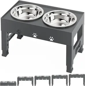 Elevated Dog Bowls with 2 Stainless Steel Bowl Adjustable Raised Dog Dish - Adjusts to 5 Heights, 3.1", 9", 10", 11", & 12" Non-Slip Dog Food Bowl Stand for Small Medium Large Dogs