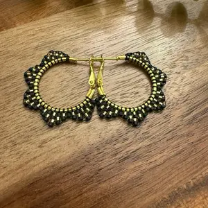 Small Handmade Beaded Earrings with Gold Accents and Scalloped Design for Stylish Accessory